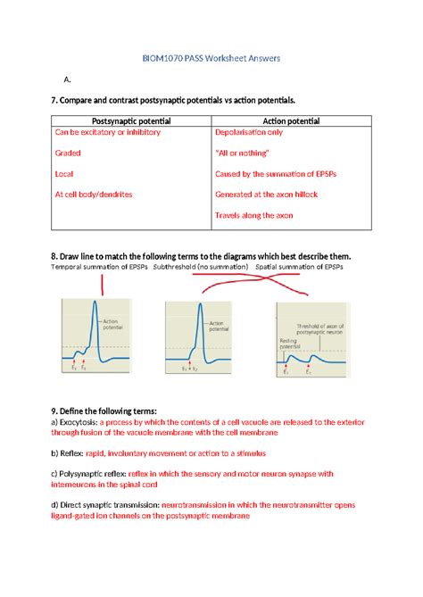Week 9 Pass Worksheet 2 Biom1070 Pass Worksheet Answers A 7