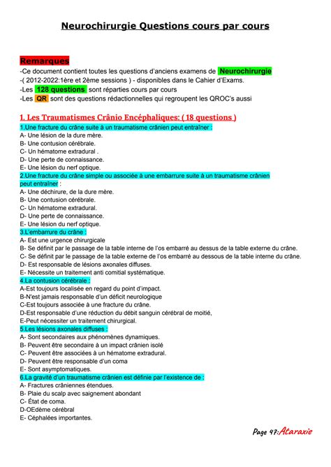 Solution Qcm De Pathologie Neurochirurgique E Annee Studypool