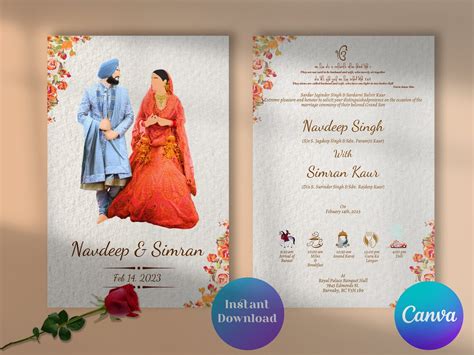 Anand Karaj Card White Blossom Cards Wedding Invitation Punjabi