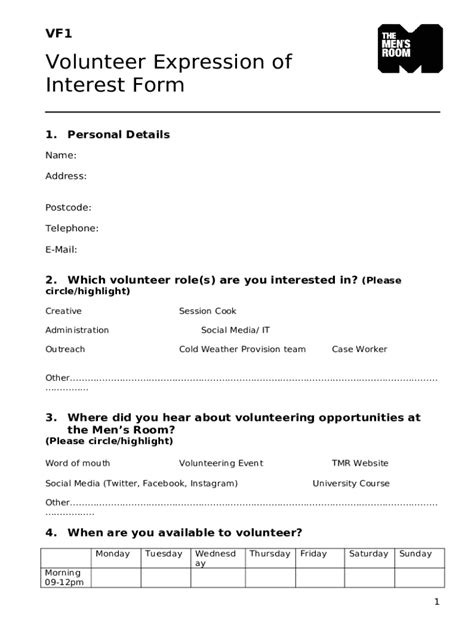 Volunteer Expression Of Interest V Doc Template Pdffiller