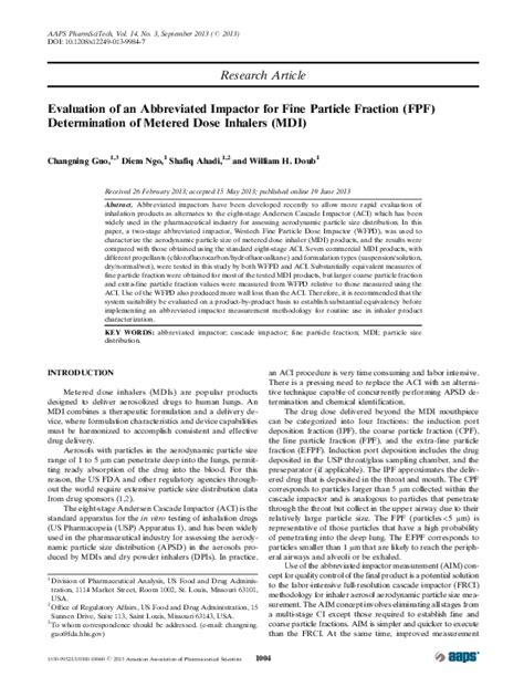 Pdf Evaluation Of An Abbreviated Impactor For Fine Particle Fraction