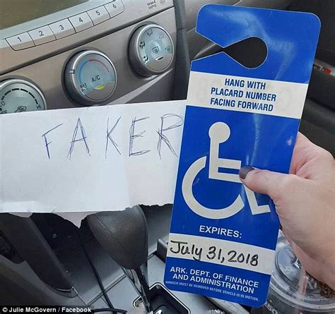 Julie Mcgovern Finds Cruel Note Accusing Her Of Faking Disability For Car Spot Daily Mail Online