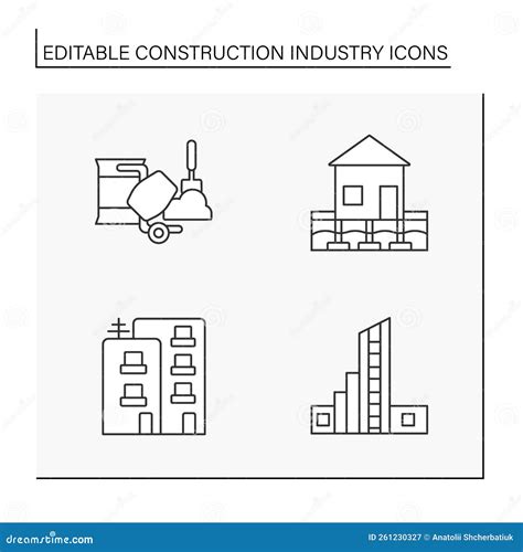 Construction Industry Line Icons Set Stock Vector - Illustration of