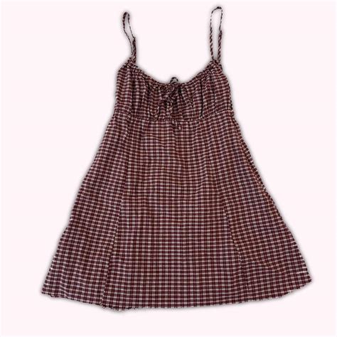 Unif Red Burgundy Plaid Coop Dress With Frayed Cut Depop