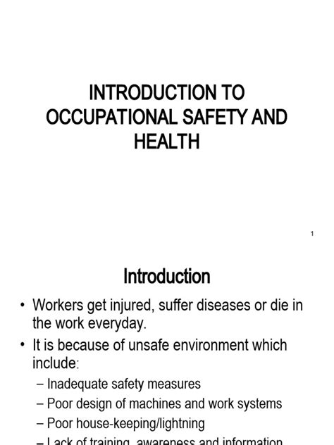 1 Introduction To Occupational Safety And Health Pdf Occupational Safety And Health