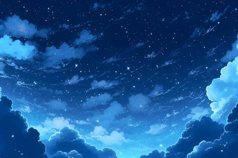 Аниме пейзаж, небо, облака, звёзды, звёзды, луна, луна, луна | Премиум Фото