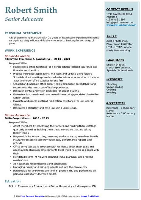 Senior Advocate Resume Samples Qwikresume