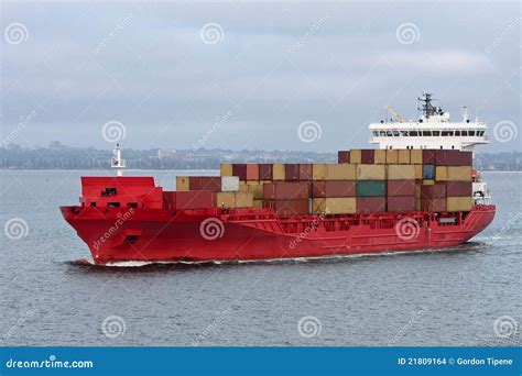 Red Cargo Container Ship at Sea. Stock Photo - Image of ocean ...