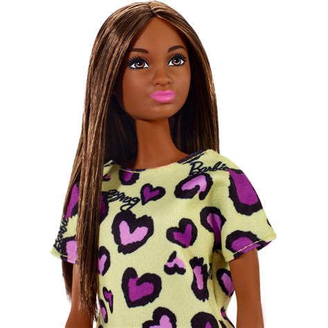 Barbie Doll Cute Brunette In Trendy Yellow And Purple Heart Print