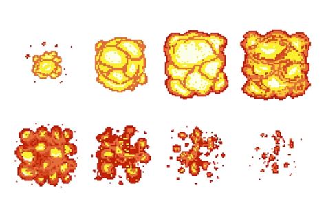 ピクセルアート爆発アニメーションフレーム。 | プレミアムベクター