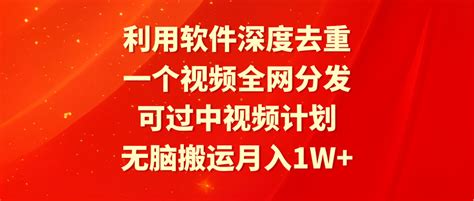 利用软件深度去重，一个视频全网分发，可过中视频计划，无脑搬运月入1w优创网