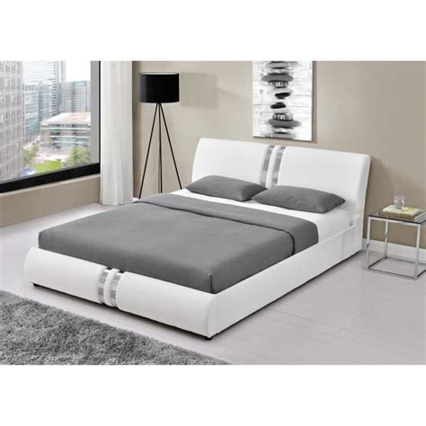 DOHA Lit Adulte Contemporain Simili Blanc Sommier Inclus L 180 X