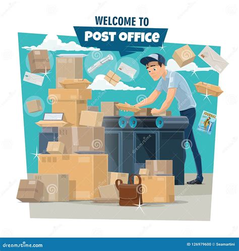 Postman Sorting Mail And Parcels At Post Office Stock Vector