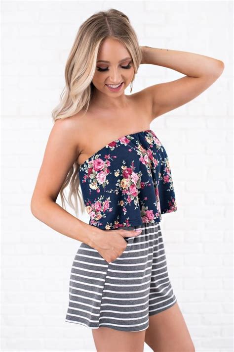 Double The Fun With Two Prints In One Floral Stripe Floral Romper