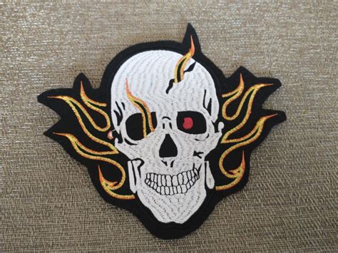 Vintage Large Flaming Skull Patch Etsy