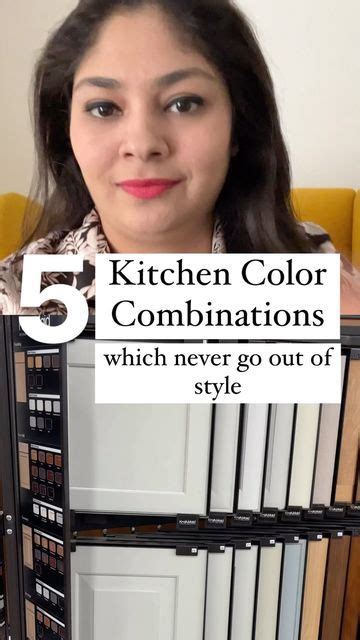 A Woman Standing In Front Of A Cabinet With The Words Kitchen Color