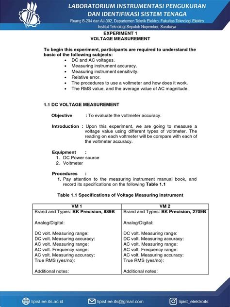 Experiment 1 - Voltage Measurement | PDF | Voltage | Alternating Current