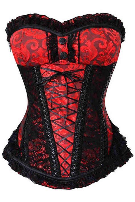 Red And Black Corset Black Laces Black Ribbon Cosplay Kawaii Cute Outfits Burlesque Dress