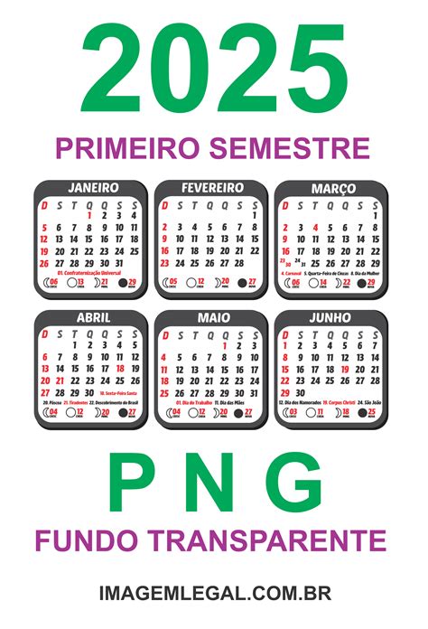 Primeiro Semestre 2025 Calendário PNG Imagem Legal