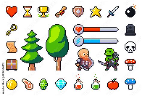 Vetor De A Set Of Pixel Items For Rpg Sandbox Or Other 2d Video Games Isolated Icons In 16x16