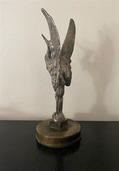 Proantic Automobile Mascot With Heron Silver Bronze Early Twentieth