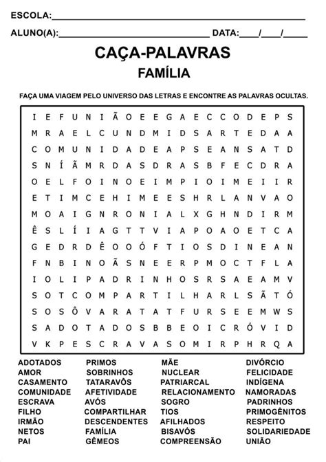 Caça Palavras Família Respostas Famílias de palavras Caça