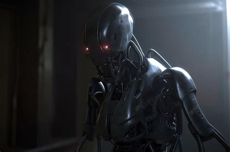 Premium AI Image A Robot With Red Eyes And A Black Background