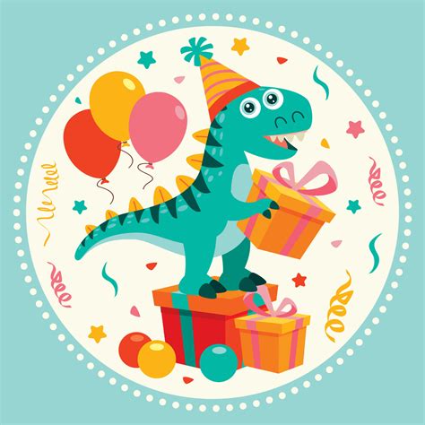 Birthday Card With Dinosaur Character 13480618 Vector Art At Vecteezy