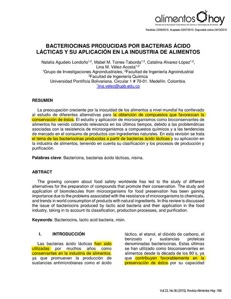 Bacteriocinas Producidas Por Bacterias Cido L Cticas Y Su Aplicaci N