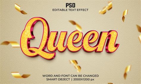 Efeito de texto editável queen 3d psd premium fundo PSD Premium