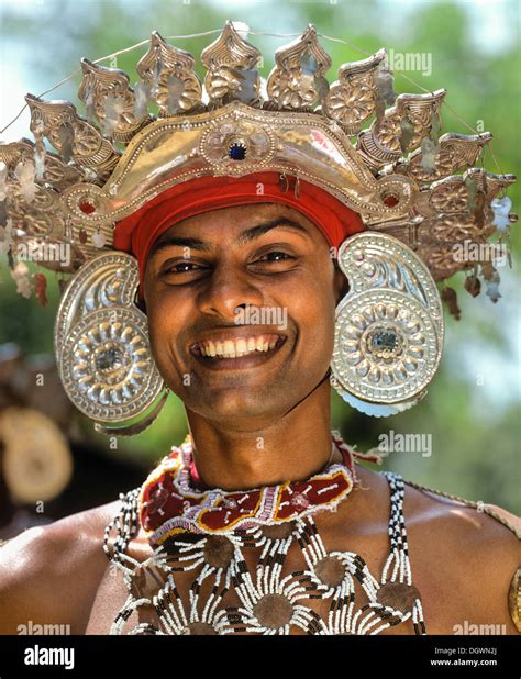 Kandyan dancer in traditional costume, headdress, silver, portrait ...