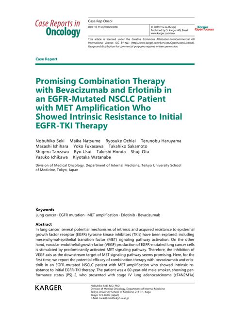 PDF Promising Combination Therapy With Bevacizumab And Erlotinib In