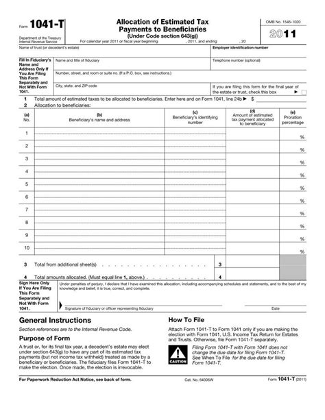 Form 1041 T ≡ Fill Out Printable Pdf Forms Online