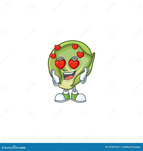 Super Cute Falling In Love Brussels Sprouts Cartoon Character Stock Vector Illustration Of