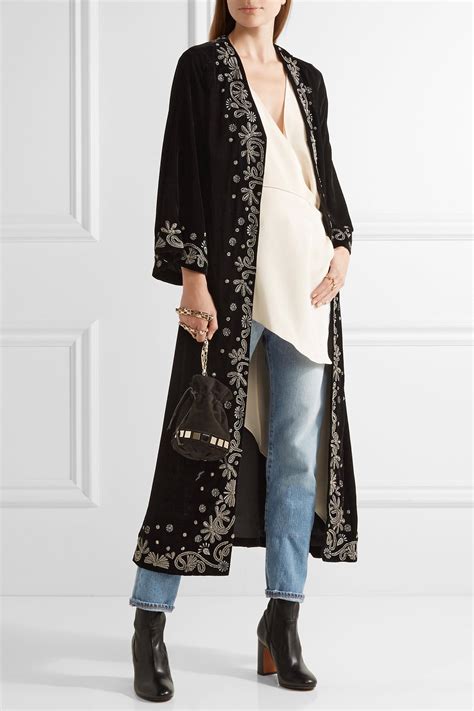 Alice Olivia Stara Embroidered Velvet Coat In Black Lyst