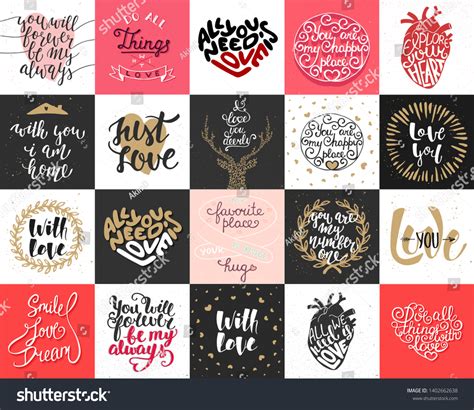 Set 20 Vector Love Romantic Lettering Stock Vector Royalty Free