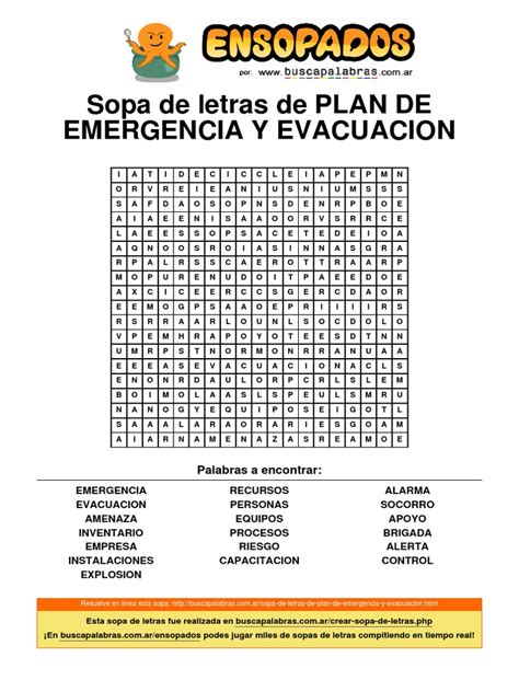 Sopa De Letras De Plan De Emergencia Y Evacuacion Pdf Violencia Business