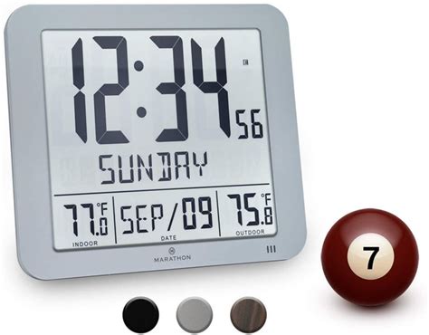 Marathon Slim Atomic Wall Clock with Indoor/Outdoor Temperature, Full Calendar and Large Display ...