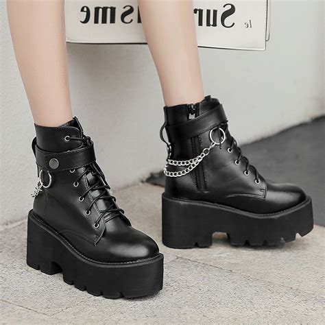 Women S PU Leather Black Autumn Boots Gothic Style Shoes Punk