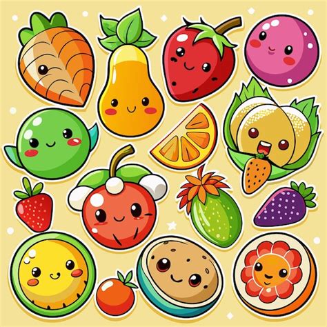 Premium Vector Cute Fruits Vegetables Bring Smiles Kawaii Stickers