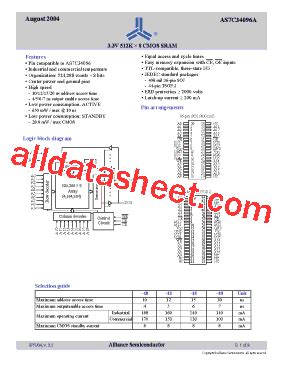 AS7C34096A Datasheet PDF Alliance Semiconductor Corporation