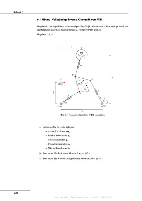 Ü1 Übung Robotik II 6 Übung Vollständige inverse Kinematik von PKM