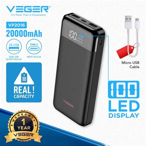 Power Bank VEGER VP2016 20000mAh Powerbank Fast Charge With LED Digital