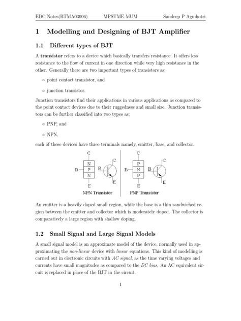 Edc Modelling And Designing Of Bjt Amplifier Pdf Bipolar Junction