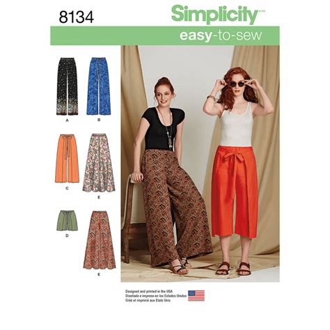 Simplicity Misses Wide Leg Trousers Shorts Or Culottes Sewing Patt