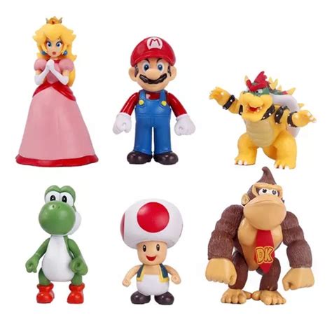 Set 6 Figuras Super Mario Bros Yoshi Peach Toad Bowser Kong Meses Sin