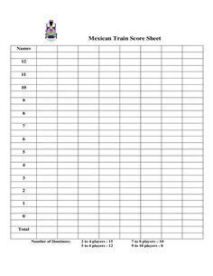 Mexican Train Score Sheets Printable Blank Mexican Train Score Sheet