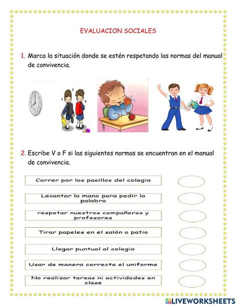 Ejercicio De Evaluacion Normas De Convivencia Normas De Convivencia