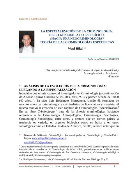 PDF LA ESPECIALIZACIÓN DE LA CRIMINOLOGÍA DE LO GENERAL A