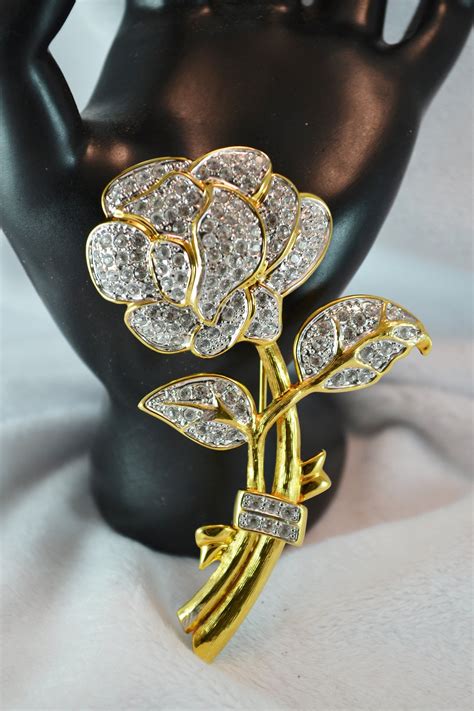 Vintage S Nolan Miller Rose Brooch Signed Gold Plated Etsy